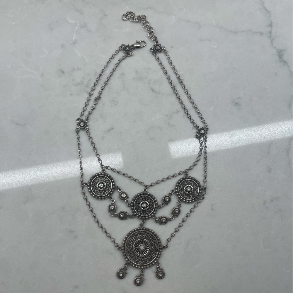 Brighton Silver Medallion Style Statement Necklace